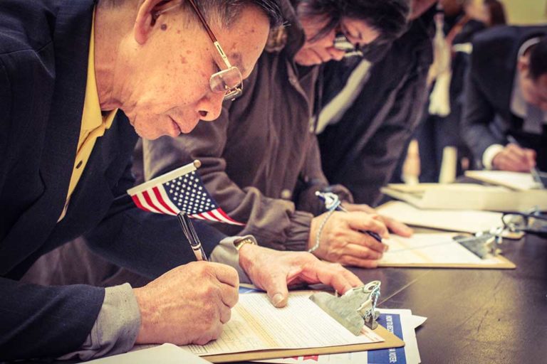 Closeup of man registering to vote